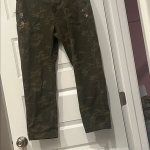 DRIFTWOOD Olive Camouflage Straight Leg Pants with Floral Accents